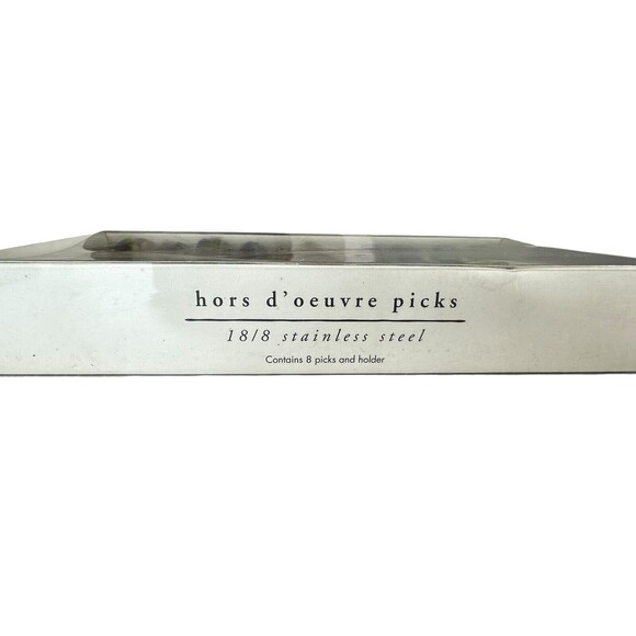 PIER 1 IMPORTS: HORS D'OEUVRE PICKS, 18/8 STAINLESS STEEL, Set of 8 w/holder - Picture 2 of 6